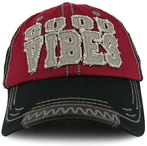 Trendy Apparel Shop Good Vibes 3D Letter Embroidered Two Tone Unstructured Baseball Cap