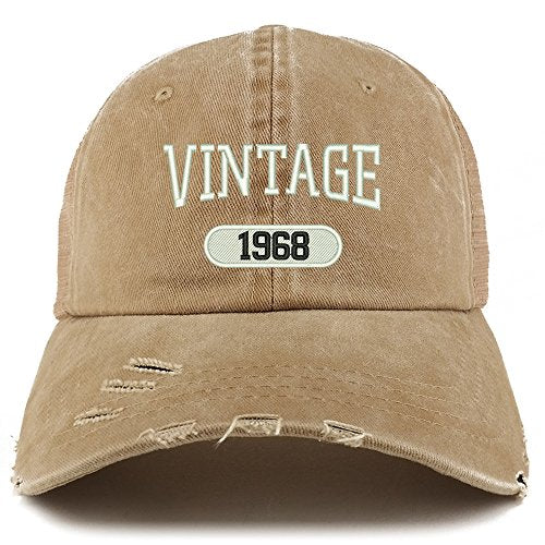 Trendy Apparel Shop Vintage 1968 51st Birthday Embroider Frayed Trucker Mesh Back Cap