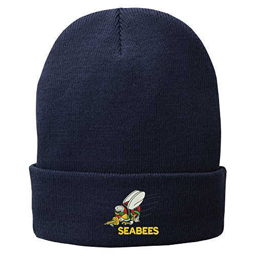 Trendy Apparel Shop US Navy Seabees Embroidered Winter Folded Long Beanie