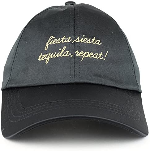 Trendy Apparel Shop Fiesta Siesta Tequila Repeat Embroidered Satin Structured Baseball Cap