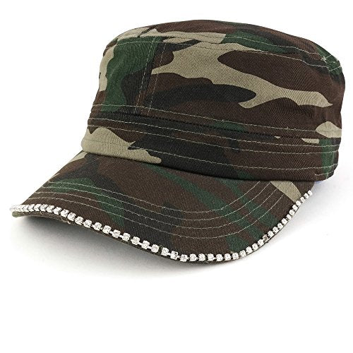 Trendy Apparel Shop Cubic Stud Castro Cadet Flat Top Style Adjustable Cotton Cap Hat