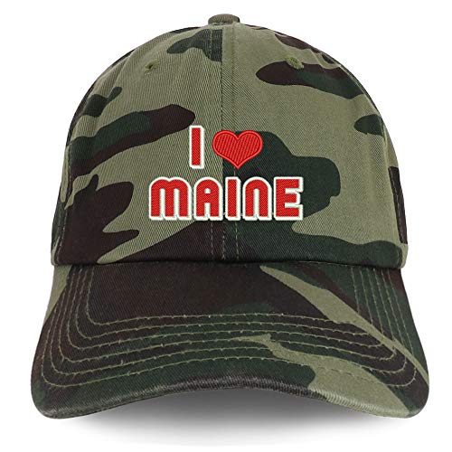 Trendy Apparel Shop I Love Maine Embroidered Soft Crown 100% Brushed Cotton Cap