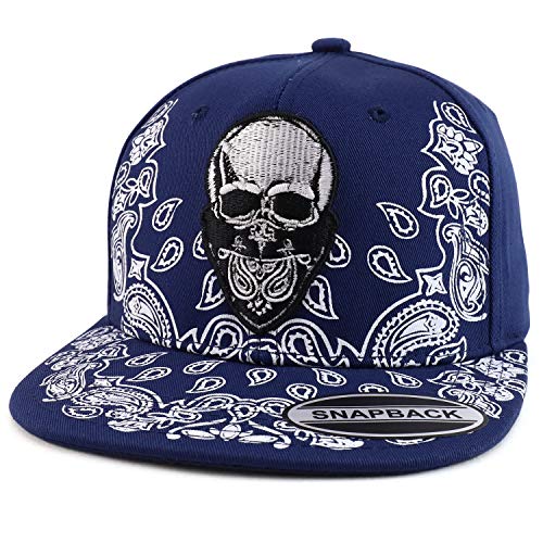 Trendy Apparel Shop Paisley Bandana Skull Embroidered Flatbill Baseball Cap