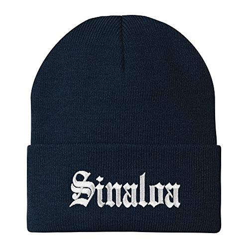 Trendy Apparel Shop Old English Sinaloa White Embroidered Acrylic Knit Beanie Cap