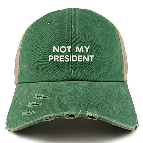 Trendy Apparel Shop Not My President Embroidered Frayed Bill Trucker Mesh Back Cap