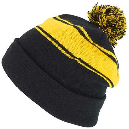 Trendy Apparel Shop Two Tone Pom Striped Winter Cuff Long Beanie Hat