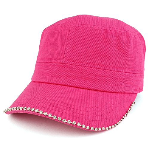 Trendy Apparel Shop Cubic Stud Castro Cadet Flat Top Style Adjustable Cotton Cap Hat