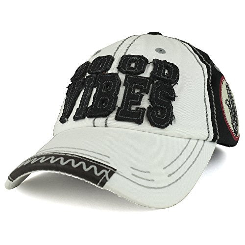 Trendy Apparel Shop Good Vibes 3D Letter Embroidered Two Tone Unstructured Baseball Cap