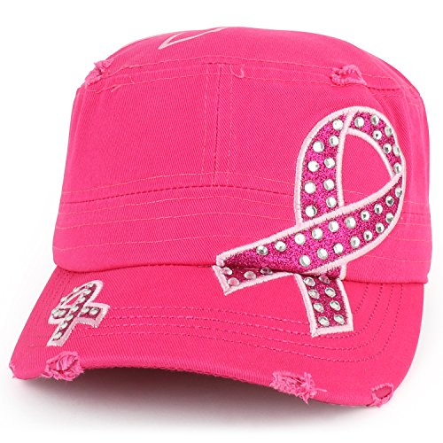 Trendy Apparel Shop Hope Breast Cancer Awareness Pink Ribbon Embroidered Flat Top Style Army Cap