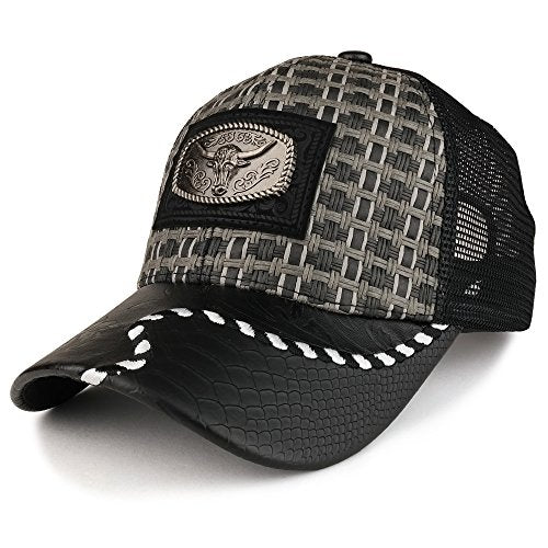Straw and Mesh Baseball Hat in Black