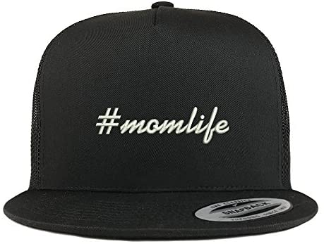 Trendy Apparel Shop Hashtag Momlife Embroidered 5 Panel Flat Bill Trucker Mesh Back Cap