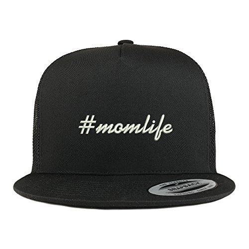 Trendy Apparel Shop Hashtag Momlife Embroidered 5 Panel Flat Bill Trucker Mesh Back Cap
