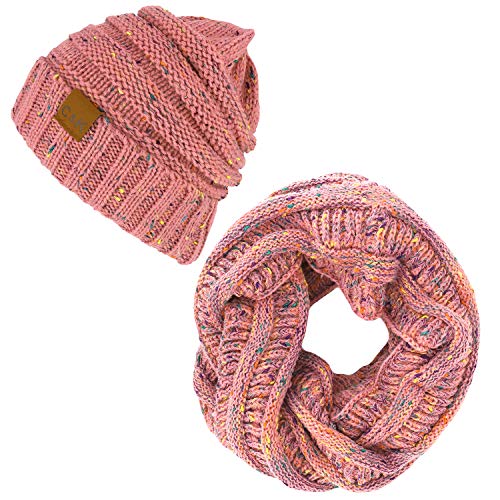Trendy Apparel Shop Winter Color Spec Knit Beanie Infinity Scarf 2 Piece Set