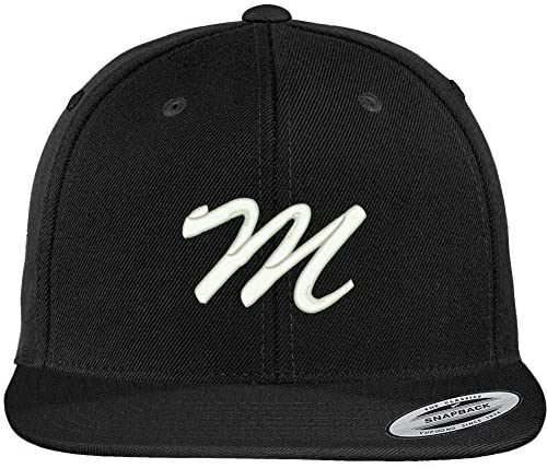 Trendy Apparel Shop Letter M Brushed Script Embroidered Flat Bill Snapback Baseball Cap
