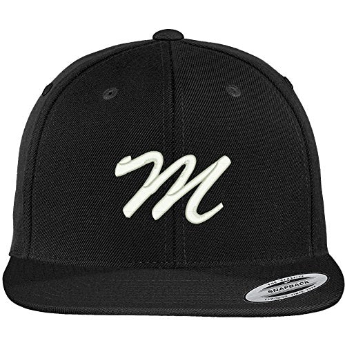 Trendy Apparel Shop Letter M Brushed Script Embroidered Flat Bill Snapback Baseball Cap