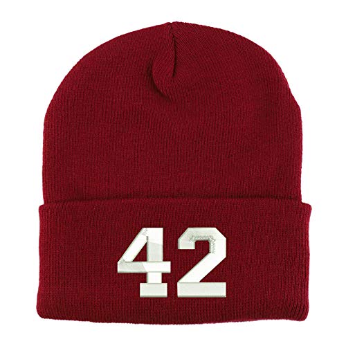 Trendy Apparel Shop Number 42 Collegiate Varsity Embroidered Long Cuff Beanie