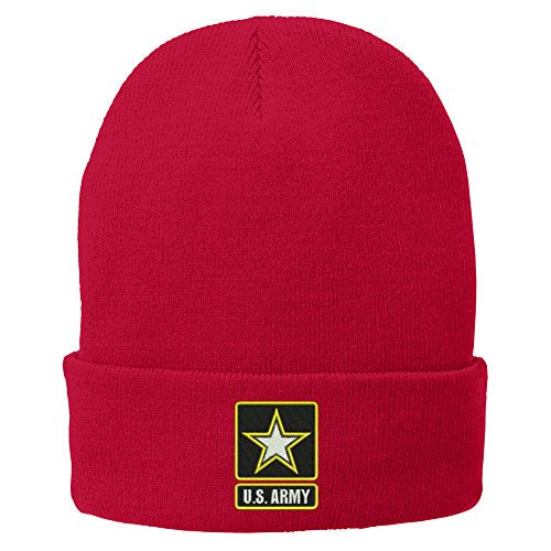 Trendy Apparel Shop US Army Embroidered Winter Folded Long Beanie