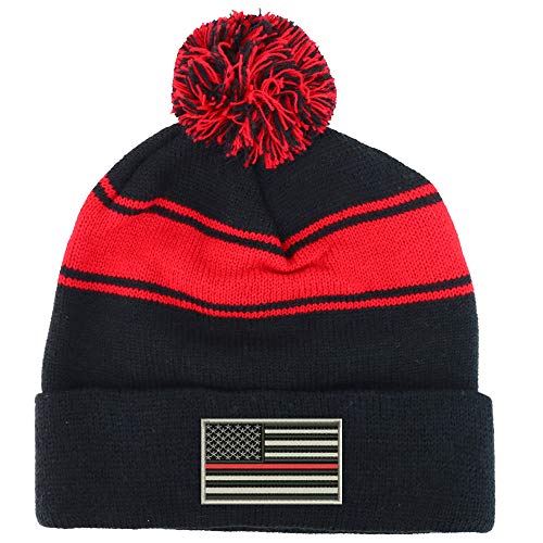 Trendy Apparel Shop USA TRL Flag Two Tone Pom Striped Long Beanie Hat