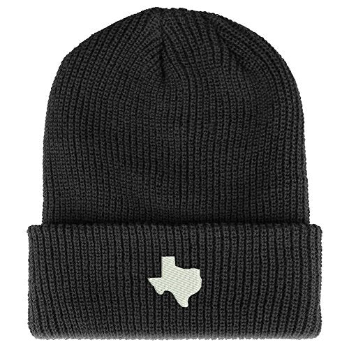 Trendy Apparel Shop Texas State Map Embroidered Ribbed Cuffed Knit Beanie