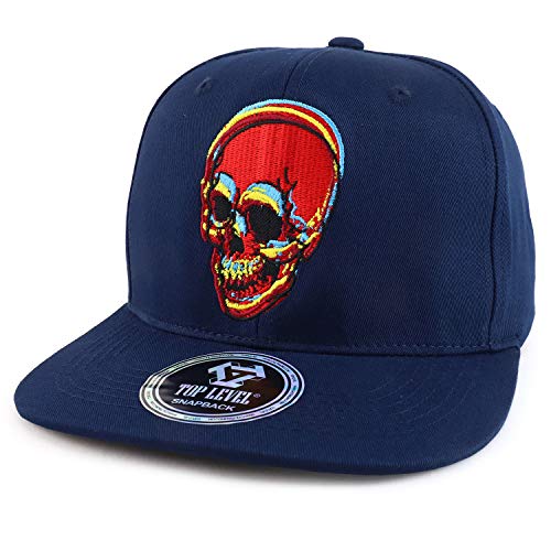 Trendy Apparel Shop Colorful Skull Outline Embroidered Flatbill Snapback Cap