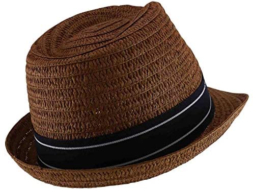 Trendy Apparel Shop Men's Paper Straw Woven Striped Band Stingy Fedora Hat