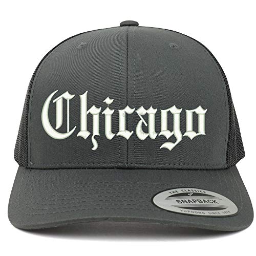 Trendy Apparel Shop Old English Font Chicago City Embroidered 6 Panel Mesh Cap