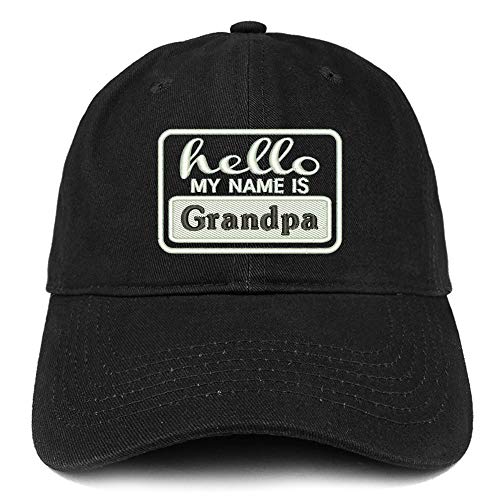 Trendy Apparel Shop Hello My Name is Grandpa Soft Crown 100% Brushed Cotton Cap