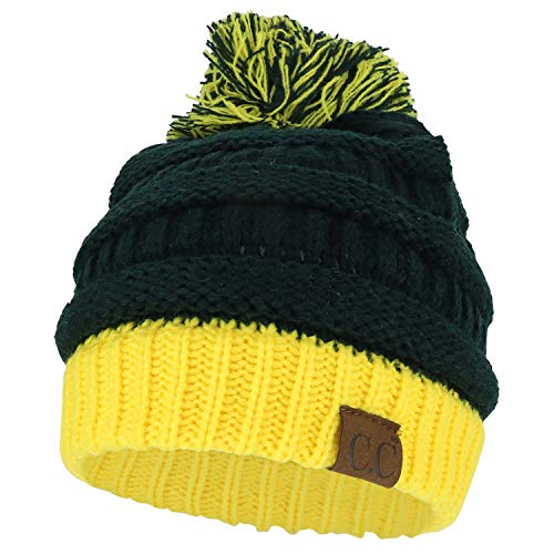 Trendy Apparel Shop Two Tone Cable Knit Winter Pom Beanie