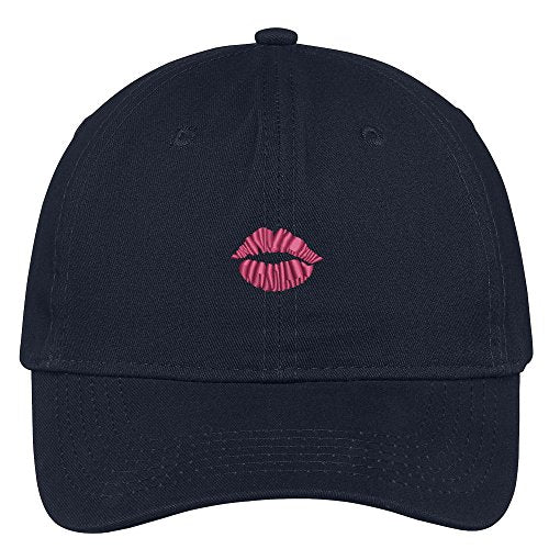 Trendy Apparel Shop Pink Lips Embroidered 100% Quality Brushed Cotton Baseball Cap