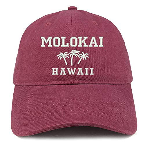 Trendy Apparel Shop Molokai Hawaii and Palm Tree Embroidered Brushed Cap
