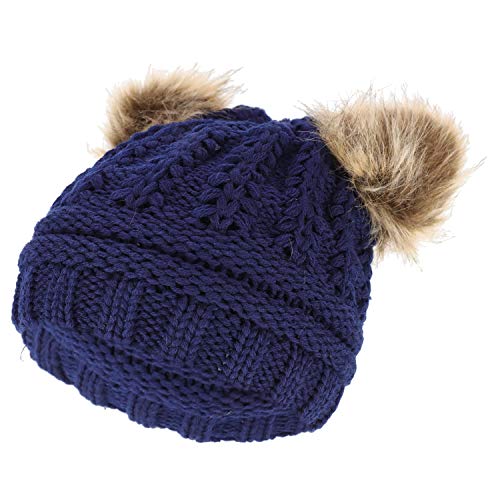 Trendy Apparel Shop Kid's Youth Size Girls Cable Knit Fur Pom Ears Beanie Hat