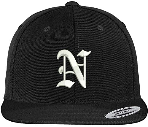 Trendy Apparel Shop Old English N Embroidered Flat Bill Snapback Cap