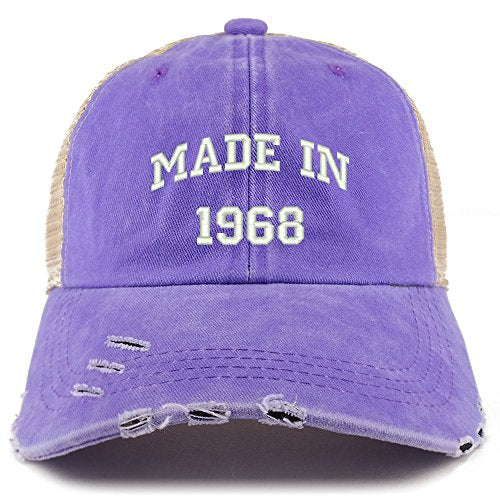 Trendy Apparel Shop Made in 1968 Text 51st Birthday Embroider Frayed Mesh Cap