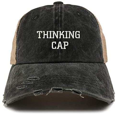 Trendy Apparel Shop Thinking Cap Washed Front Mesh Back Frayed Bill Cap
