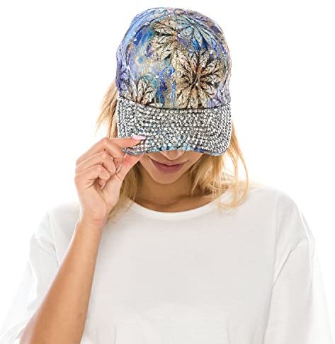 Trendy Apparel Shop Bling Studs Flower Glitter Structured Adjustable Baseball Cap