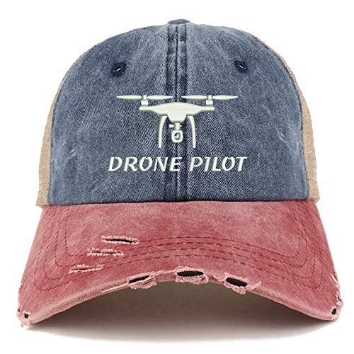Trendy Apparel Shop Drone Pilot Embroidered Frayed Bill Trucker Mesh Back Cap