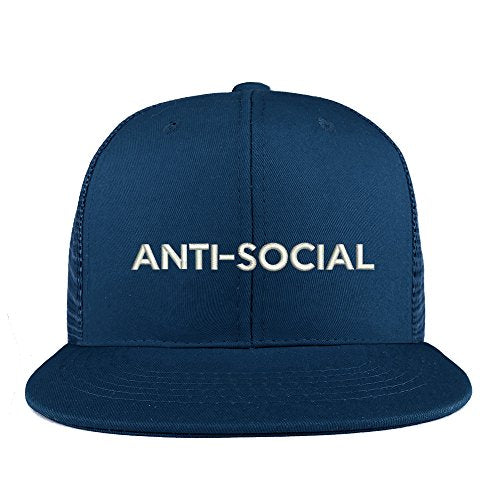 Trendy Apparel Shop Anti Social Embroidered Cotton Flat Bill Mesh Back Trucker Cap