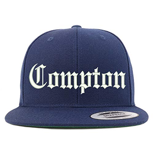 Trendy Apparel Shop Old English Font Compton City Embroidered Flat Bill Cap