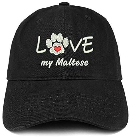 Trendy Apparel Shop I Love My Maltese Embroidered Soft Crown 100% Brushed Cotton Cap