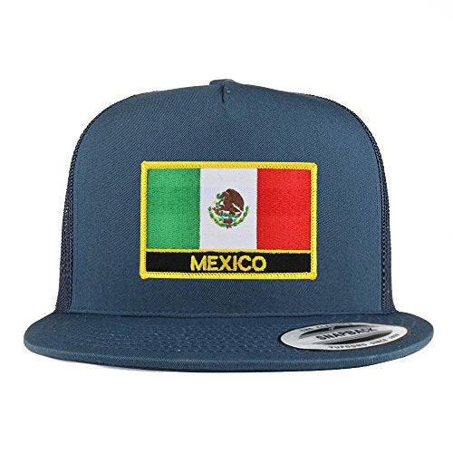 Trendy Apparel Shop Mexico Flag 5 Panel Flatbill Trucker Mesh Snapback Cap