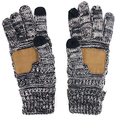 Trendy Apparel Shop Touchscreen Friendly Faux Leather Palm Patch Knit Gloves