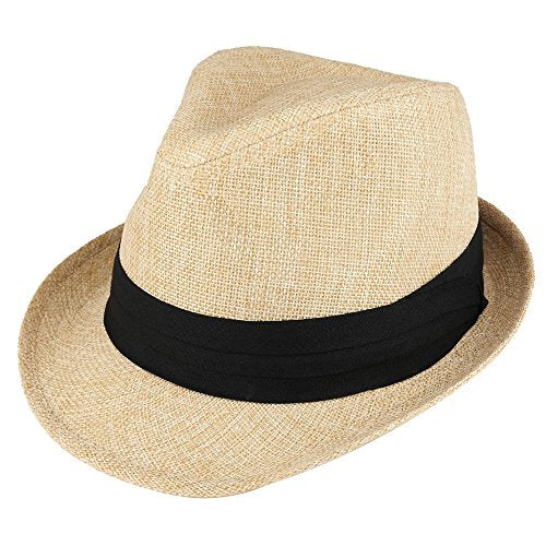 Trendy Apparel Shop Kid's Summer Woven Fedora Hat with Black Hat Band