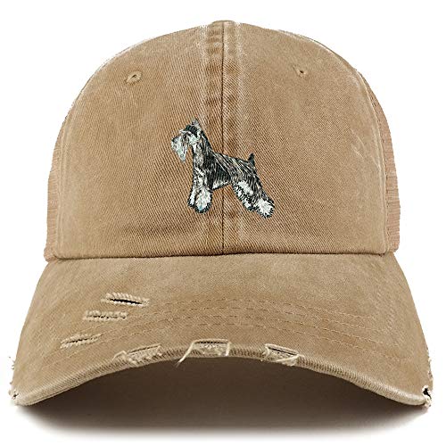 Trendy Apparel Shop Miniature Schnauzer Dog Embroidered Frayed Bill Trucker Mesh Back Cap