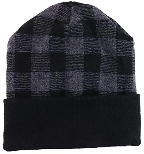 Trendy Apparel Shop Made in USA Check Pattern Knit Cuffed Long Winter Beanie