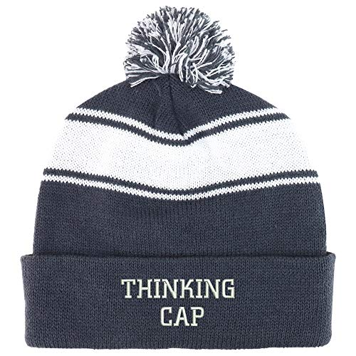 Trendy Apparel Shop Thinking Cap Two Tone Pom Striped Long Beanie Hat
