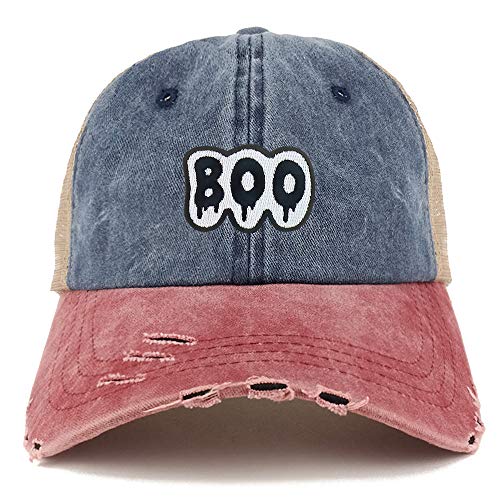 Trendy Apparel Shop Boo Patch Pigment Dyed Mesh Back Frayed Bill Trucker Cap