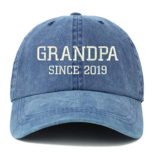 Trendy Apparel Shop XXL Grandpa Since 2019 Embroidered Unstructured Washed Pigment Dyed Baseball Cap