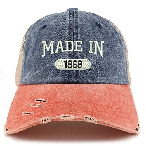 Trendy Apparel Shop Made in 1968 51st Birthday Embroider Frayed Trucker Mesh Back Cap
