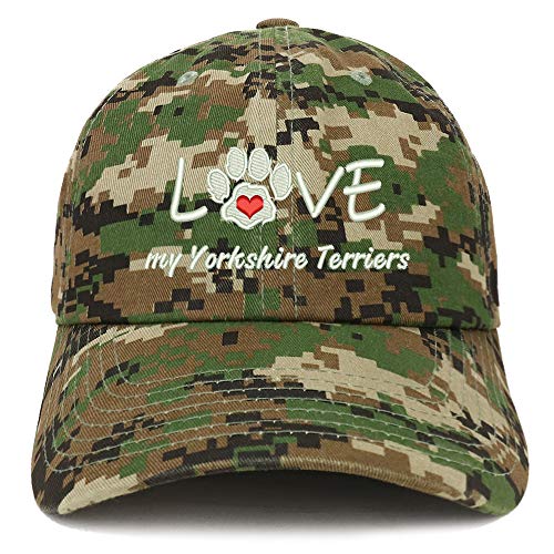 Trendy Apparel Shop I Love My Yorkshire Terriers Embroidered Soft Crown 100% Brushed Cotton Cap