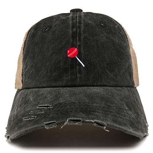 Trendy Apparel Shop Lollipop Patch Pigment Dyed Mesh Back Frayed Bill Trucker Cap